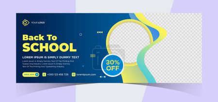school admission social media photo cover and web banner. Back to school online education web banner template. Kids education e-learning design for post, flyer, brochure, poster, website, header