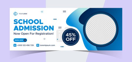 school admission social media photo cover and web banner. Back to school online education web banner template. Kids education e-learning design for post, flyer, brochure, poster, website, header
