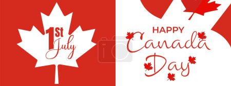 Canada Independence Day Long Greeting Celebration Banner.Happy Canada Day Web Banner Background with Red Maple Leaf.First of July Canada Day National Patriotic Holiday Post Vector Illustration