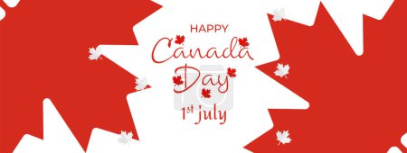 Canada Independence Day Long Greeting Celebration Banner.Happy Canada Day Web Banner Background with Red Maple Leaf.First of July Canada Day National Patriotic Holiday Post Vector Illustration