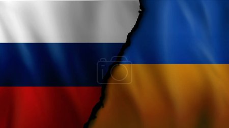 Foto de Banderas de Rusia y Ucrania. Concepto de conflicto de guerra. - Imagen libre de derechos