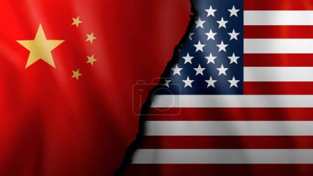 Foto de Banderas de China y Estados Unidos. Concepto conflictos económicos y guerra mundial. - Imagen libre de derechos