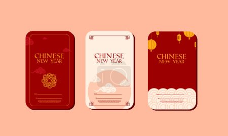Ilustración de Tres tarjetas de año nuevo chino. China concepto de año nuevo. - Imagen libre de derechos