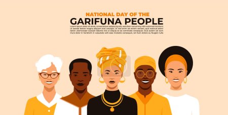 Ilustración de Vector del grupo de cinco personas que celebran el Día Nacional del Pueblo Garífuna. - Imagen libre de derechos