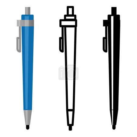 Iconos de bolígrafo. Equipo de papelería de ilustración vectorial para la escuela