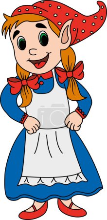 Téléchargez les illustrations : Joyeux Gnome Cartoon Girl. Illustration vectorielle Fée mignonne Gnome Girl - en licence libre de droit