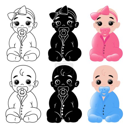 Téléchargez les photos : Baby Set. Illustration vectorielle Petits enfants mignons avec sucette - en image libre de droit