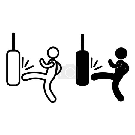 Téléchargez les illustrations : Punching Bag Appuyez sur l'icône. Illustration vectorielle d'un boxeur. Logo sportif - en licence libre de droit