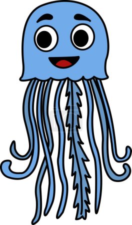 Téléchargez les illustrations : Dessin animé drôle de méduses. Illustration vectorielle des méduses de mer isolée sur fond blanc - en licence libre de droit