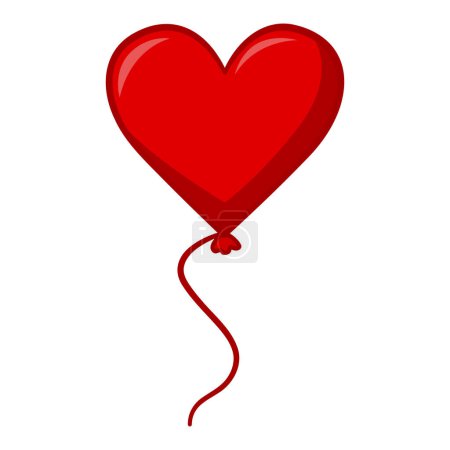 Red Balloon in the Shape of a Heart. Festive Decoration Item for Valentines Day or Wedding. Vector illustration