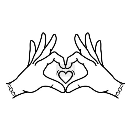 Hands Folded in Heart Shape for Coloring. Gesture with fingers. Sign of Love. Vector Illustration for Valentines Day