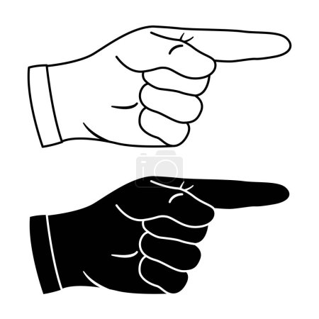 Ilustración de Black and White Index Finger Icons (en inglés). Gesto de Dibujos Animados de Mano Señalando Dedo. Ilustración vectorial. - Imagen libre de derechos