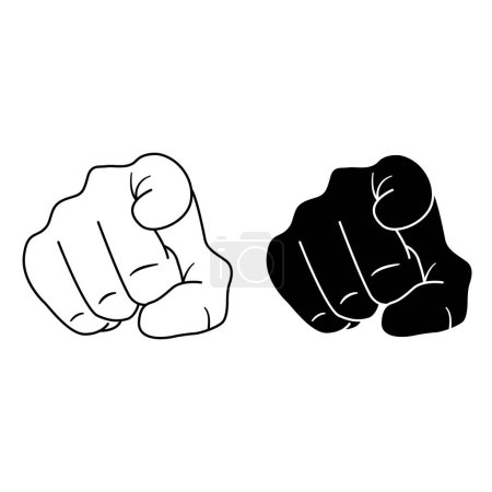 Ilustración de Iconos de una mano señalándote con el dedo. Gesto de Mano Negra y Blanca Señalando Dedo. Ilustración vectorial. - Imagen libre de derechos