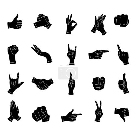 Illustration for Black Icons Hand Gesture. Cartoon Human Palms and Wrists. Fist, Handshake, Prayer, Ok Sign, and others. Vector illustration - Royalty Free Image