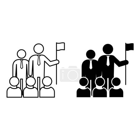 Illustration for Leadership icons. Vector Icon of Leader with Flag and Group of People. Business and Teamwork Concept - Royalty Free Image