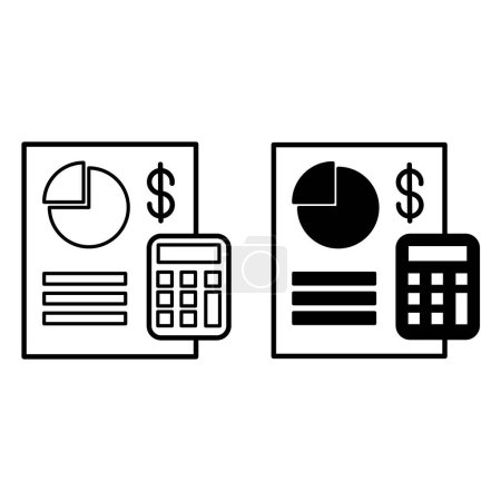 Budget icons. Black and White Vector Icons. Document with Budget Plan and Calculator. Business and Finance Concept