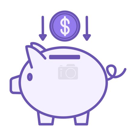 Colored Piggy Bank Icon. Vector Icon of Piggy Bank and Dollar Coin. Deposit and Savings. Business and Finance Concept
