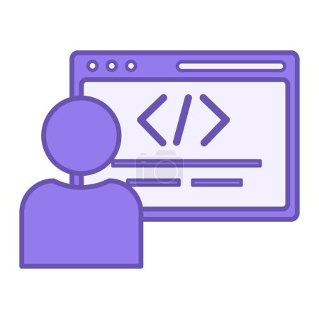 Colored Developer Icon. Vector Icon of Programmer and Program with Code. Programming and Coding Concept