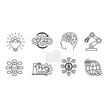 Digital Revolution Icons Set. Vector Icons of Innovation, Automation, Artificial Intelligence, Robotic, Big Data, Industry 4.0, Blockchain and Internet