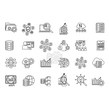 Illustration for Data Analytics Icons Set. Vector Icons of Monitoring, Network, Server, Database, Cybersecurity, Data Management, Hosting, API, and Other - Royalty Free Image