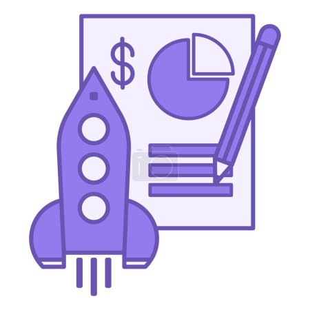 Colored Project Icon. Financial Document Vector Icon, Pencil, and Rocket Taking Off. Business project. Business Management Concept