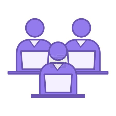 Colored Training Icon. Vector Icon of Employees with Laptops at Advanced Training Courses. Business and Management Concept