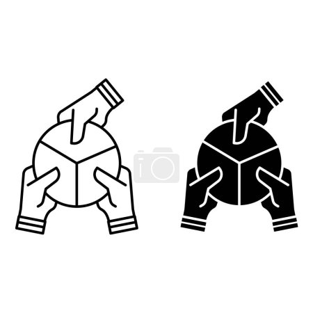 Illustration for Responsibility icons. Black and White Vector Icons. Hands Taking Equal Parts. Social responsibility. Core Values Concept - Royalty Free Image