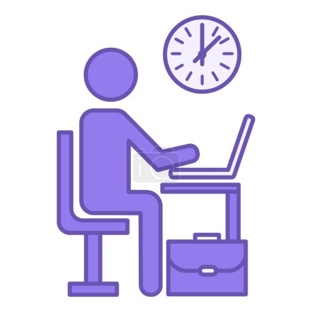 Employee Colored Icon. Vector Icon of a Man Working on a Laptop. Work Briefcase and Watch. Human Resource Management Concept