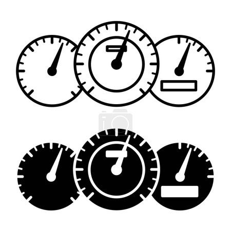 Tacho-Symbole. Schwarz-weiße Vektor-Ikonen von Fahrzeug-Geschwindigkeitsmessern. Geschwindigkeitsanzeige. Kfz-Servicekonzept