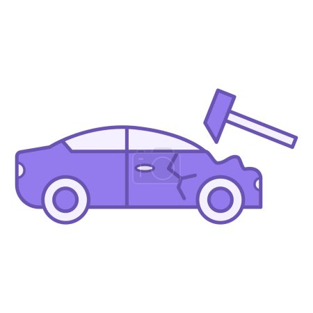 Body Repair Color Icon. Vector Icon of Broken Car and Hammer. Car service concept