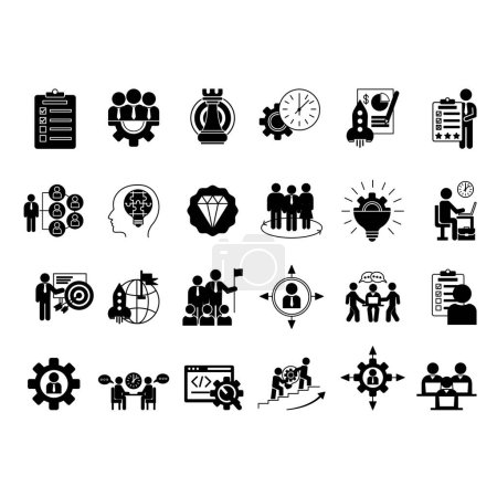 Ilustración de Black Set of Management Icons. Iconos Vectores de Planificación, Capacitación, Desarrollo, Recursos Humanos, Metas, Liderazgo, Empleados y Otros - Imagen libre de derechos