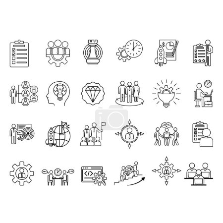 Ilustración de Conjunto de iconos de gestión. Iconos Vectores de Planificación, Capacitación, Desarrollo, Recursos Humanos, Metas, Liderazgo, Empleados y Otros - Imagen libre de derechos