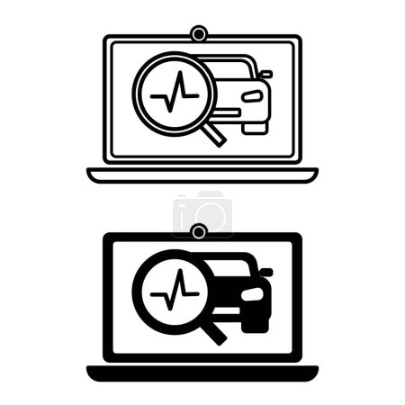 Diagnostic icons. Black and White Vector Icons of Computer Car Diagnostics. Car service concept