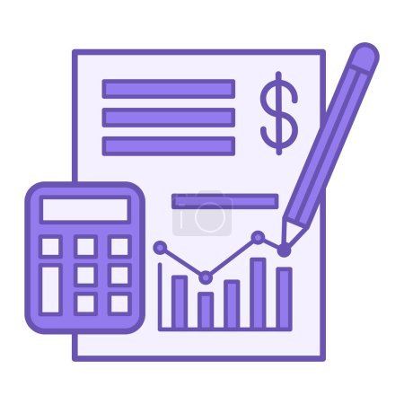 Illustration for Accounting Color Icon. Vector Icon of Financial Document, Pencil, and Calculator. Business and Finance Concept - Royalty Free Image