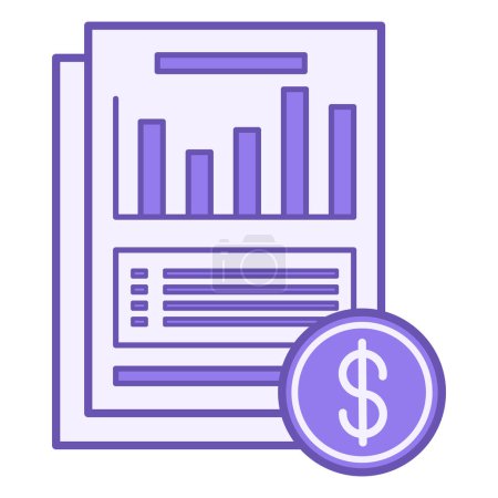 Estado Financiero Color Icon. Icono Vector de Documentos Financieros con Gráfico y Signo de Dólar. Negocios y Finanzas. Concepto contable