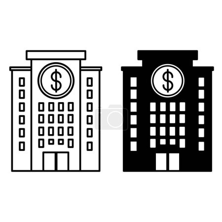 Business Firm Icons. Schwarz-weiße Vector Financial Building Icons. Bank, Business Center, Unternehmen. Buchhaltungskonzept