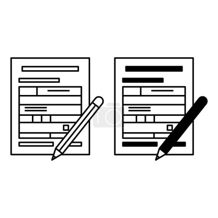 Tax Return icons. Black and White Vector Icons of Financial Document and Pencil. Accounting Concept