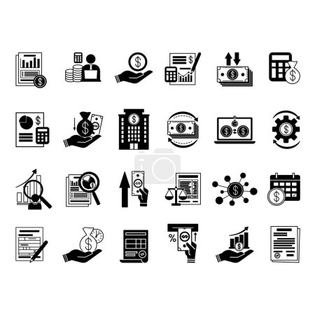 Illustration for Black Set of Accounting Icons. Vector Icons of Financial Audit, Income, Money Management, Analysis, Credit, Balance Sheet, Deposit, Cash Flow and Others - Royalty Free Image