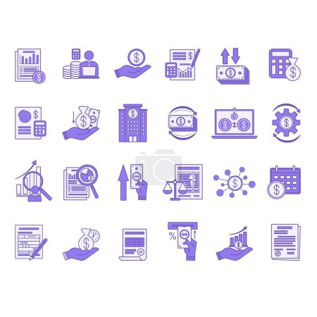 Illustration for Colored Set of Accounting Icons. Vector Icons of Financial Audit, Income, Money Management, Analysis, Credit, Balance Sheet, Deposit, Cash Flow and Others - Royalty Free Image