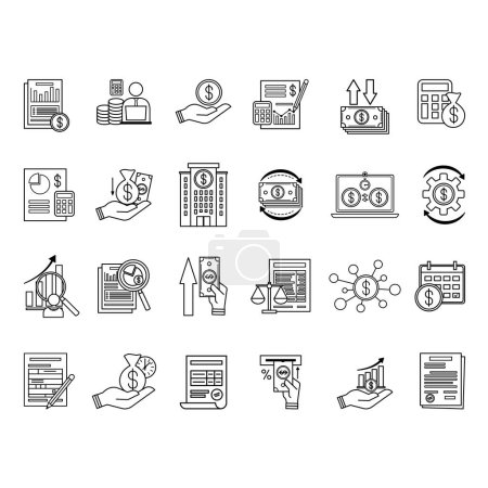 Illustration for Set of Accounting Icons. Vector Icons of Financial Audit, Income, Money Management, Analysis, Credit, Balance Sheet, Deposit, Cash Flow and Others - Royalty Free Image