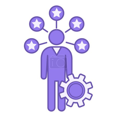 Skill Building Color Icon. Vector Icon of Gear, Man, and Stars Around It. Increasing Skills and Talents. Workshop Concept