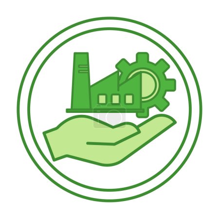 Illustration for Green Responsible Manufacturing Icon. Vector Icon of Industrial Factory and Gear on Human Hand. Environment Protection Concept - Royalty Free Image