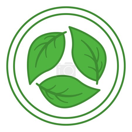 Téléchargez les illustrations : Icône de tissus recyclés verts. Label pour des vêtements écologiques. Insigne rond vectoriel, autocollant, logo, timbre et étiquette pour l'emballage de produits biologiques - en licence libre de droit