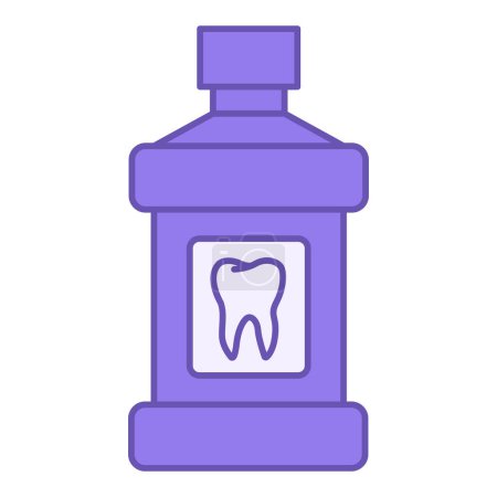 Illustration for Colored Mouthwash Icon. Vector Icon of Mouthwash Bottle with Tooth on Label. Dental Care. Medicine and Dentistry Concept - Royalty Free Image