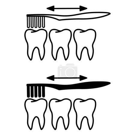 Teeth Brushing icons. Black and White Vector Icons. Toothbrush Cleans Teeth in Different Directions. Oral hygiene. Medicine and Dentistry Concept