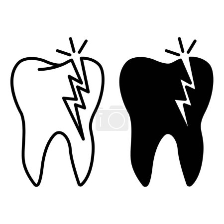 Gebrochene Zähne. Schwarz-weiße Vektorsymbole. Behandlung und Zahnpflege. Chirurgische Zahnmedizin. Medizinkonzept