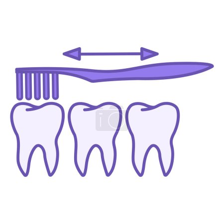 Dientes de color cepillado icono. Icono vectorial. El cepillo de dientes limpia los dientes en diferentes direcciones. Higiene oral. Concepto de Medicina y Odontología