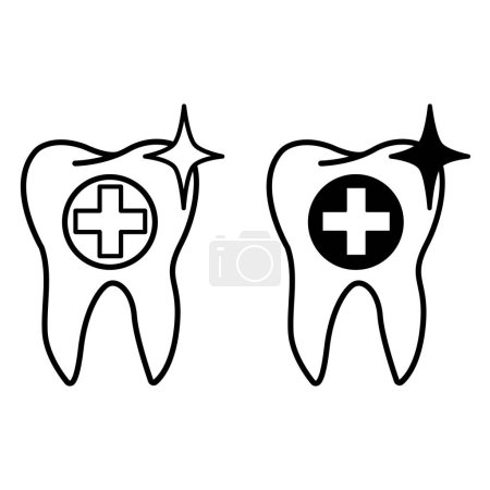 Illustration for Dental Care Icons. Black and White Vector Icons of Tooth and Medical Cross. Dental care and treatment. Medicine and Dentistry Concept - Royalty Free Image