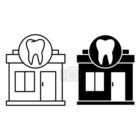 Ikonen der Zahnklinik. Schwarz-weiße Vektorsymbole des Zahnarztbüros. Der Arbeitsplatz des Zahnarztes. Medizinkonzept