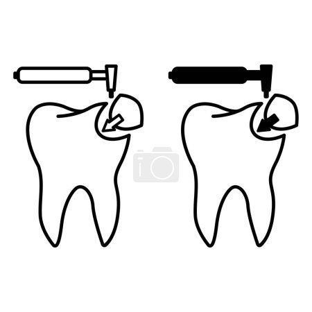 Illustration for Dental Filling icons. Black and White Vector Icons. Restoration of a Destroyed Tooth with a Composite Filling. Dental care and treatment. Medicine and Dentistry Concept - Royalty Free Image